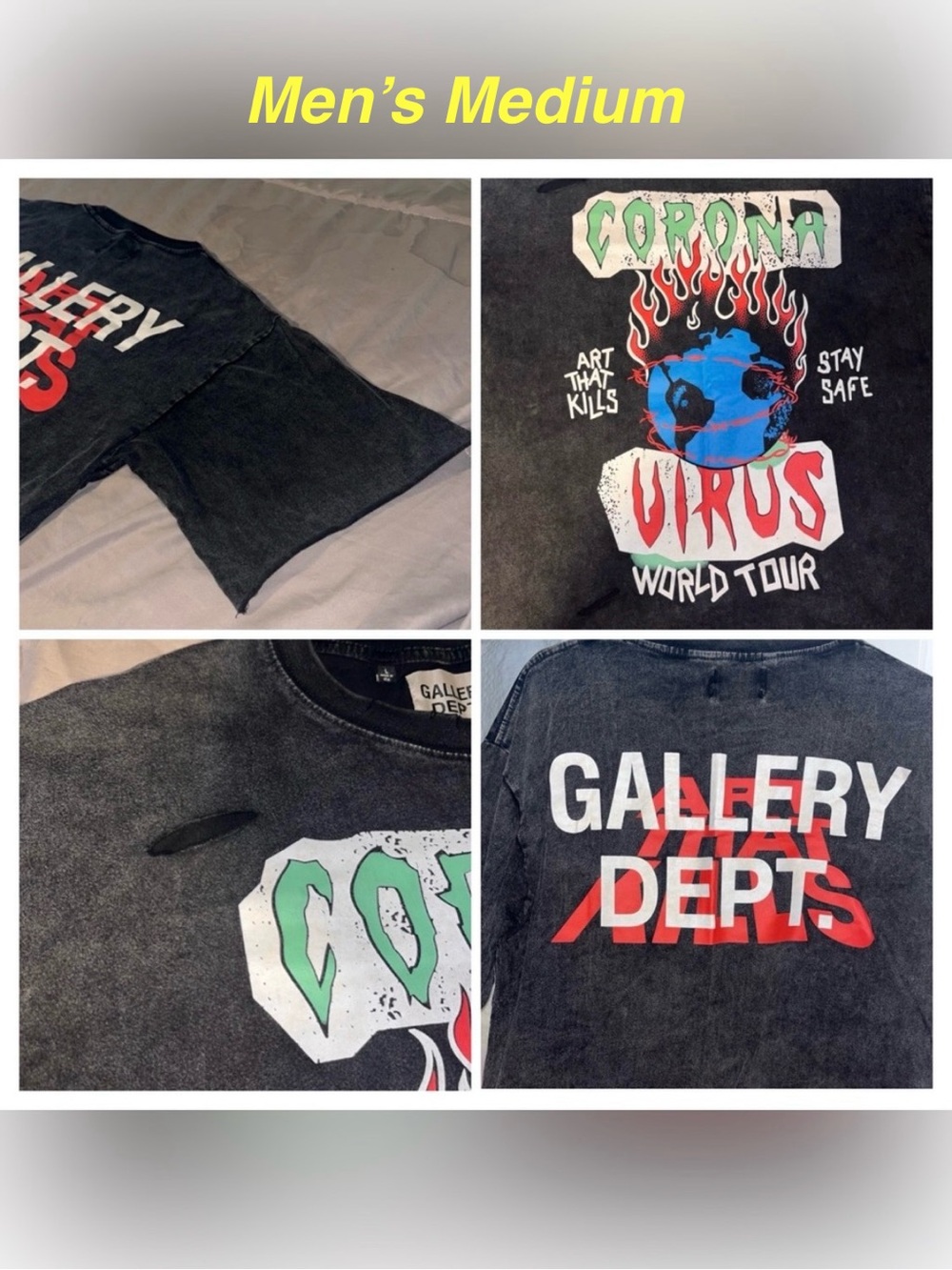 Gallery Dept. Corona Virus World Tour Black Distressed Short Sleeve T Shirt